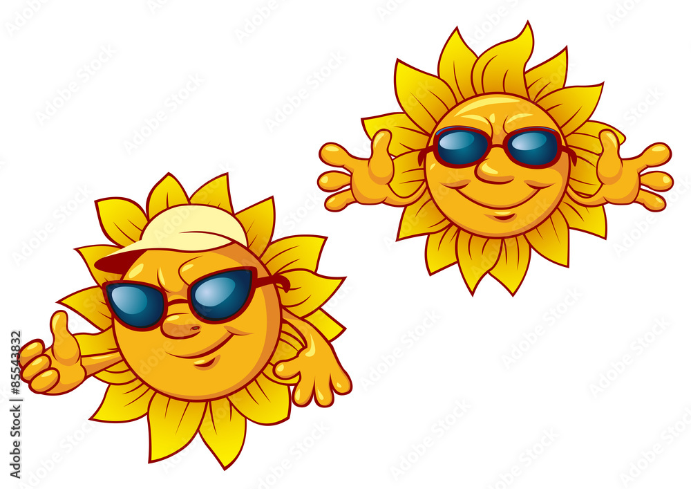 Fototapeta premium Cartoon summer suns with welcome open arms