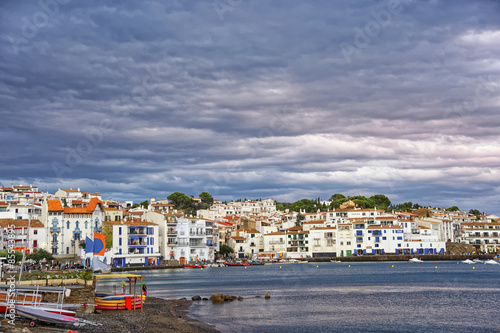 Cadaques and city beach with harbor view in summer