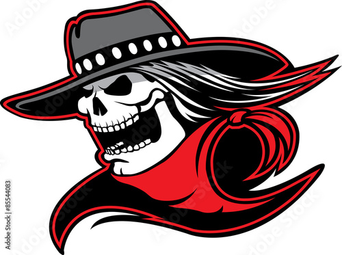 Cowboy Skull
Cartoon of a skull with western hat and bandana.