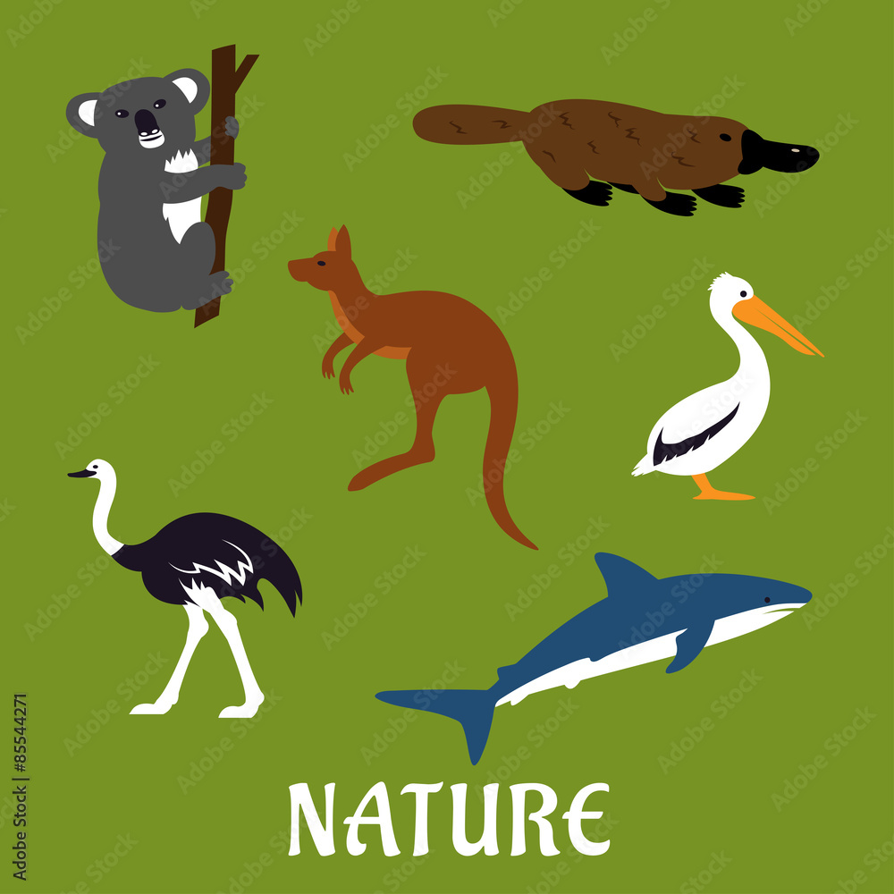 Australian animals and birds flat icons Australian animals and birds flat icons