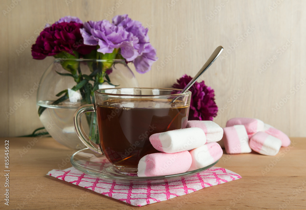 tea and marshmallows white and pink