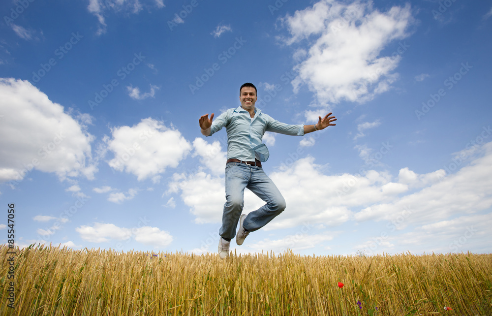 Happy man jumping