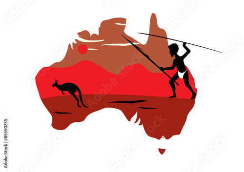 Australia map and hopping kangaroo