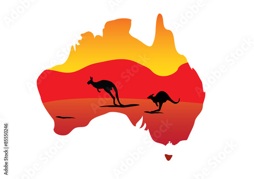 Australia map and two hopping kangaroo