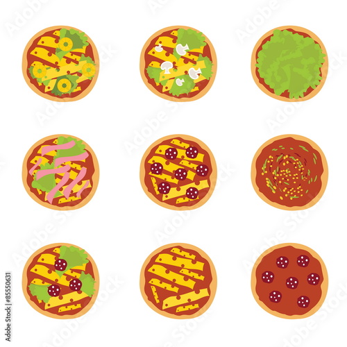 Set of illustration of tasty pizza