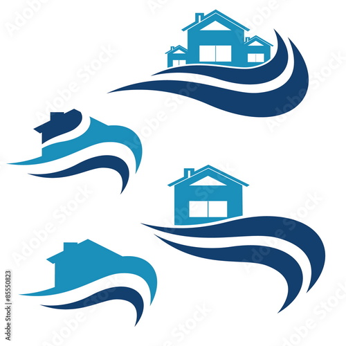 House and waves icon vector