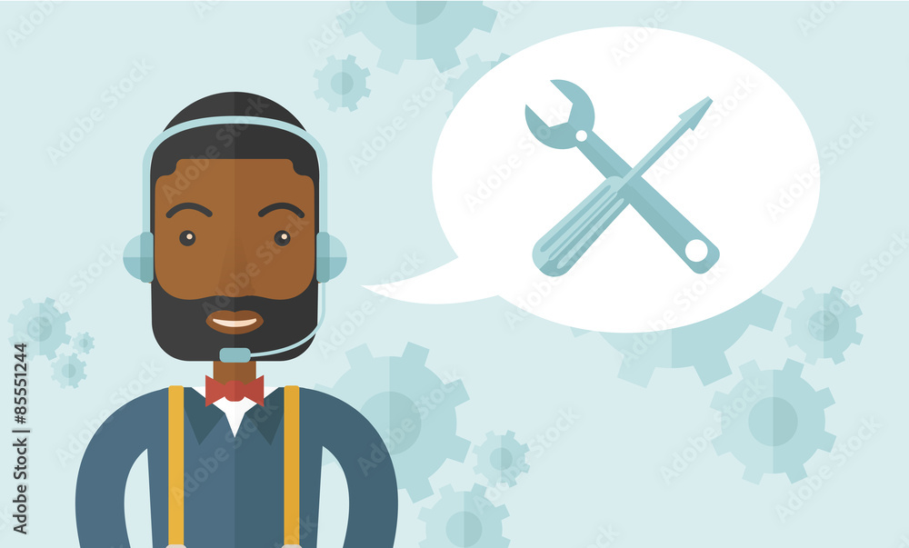 African operator with headset as customer service African operator with headset as customer service