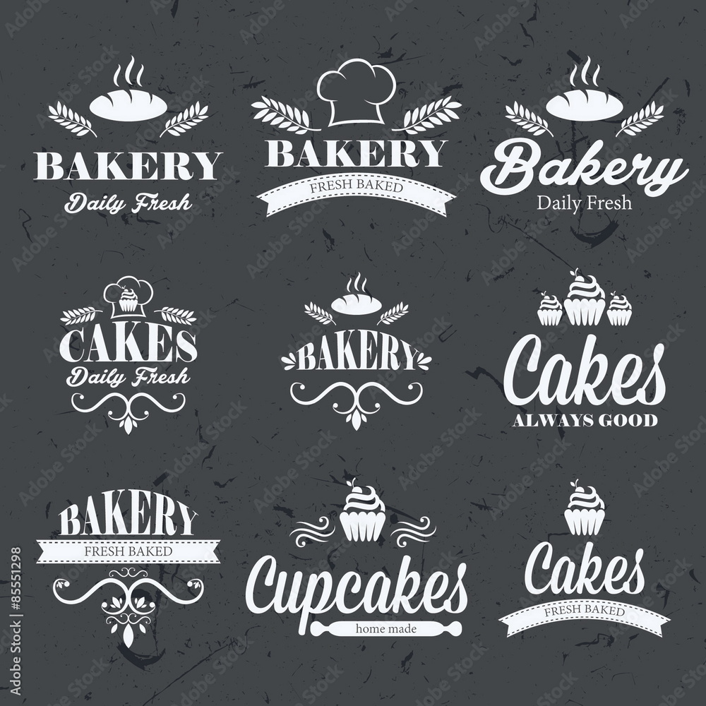 Fototapeta premium Vintage retro bakery labels on chalkboard