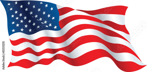 Illustration of a full flag of the United States of America waving in the wind creating ripples and waves of stars and stripes.
