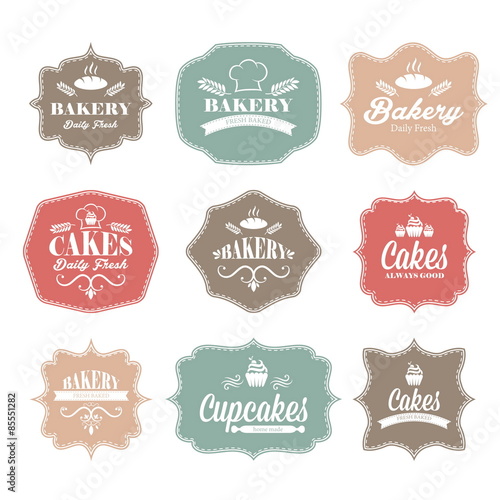 Collection of vintage retro bakery logo labels