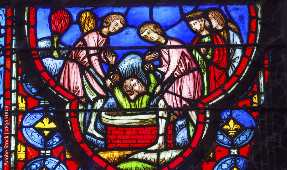 Baptising King in Water Stained Glass Sainte Chapelle Paris Fran