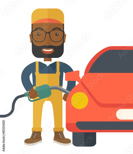 Gasoline boy filling up fuel.