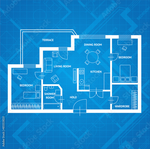 Vector plan blue print.  Flat Design