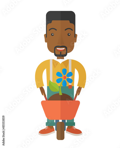 Man with wheelbarrow.