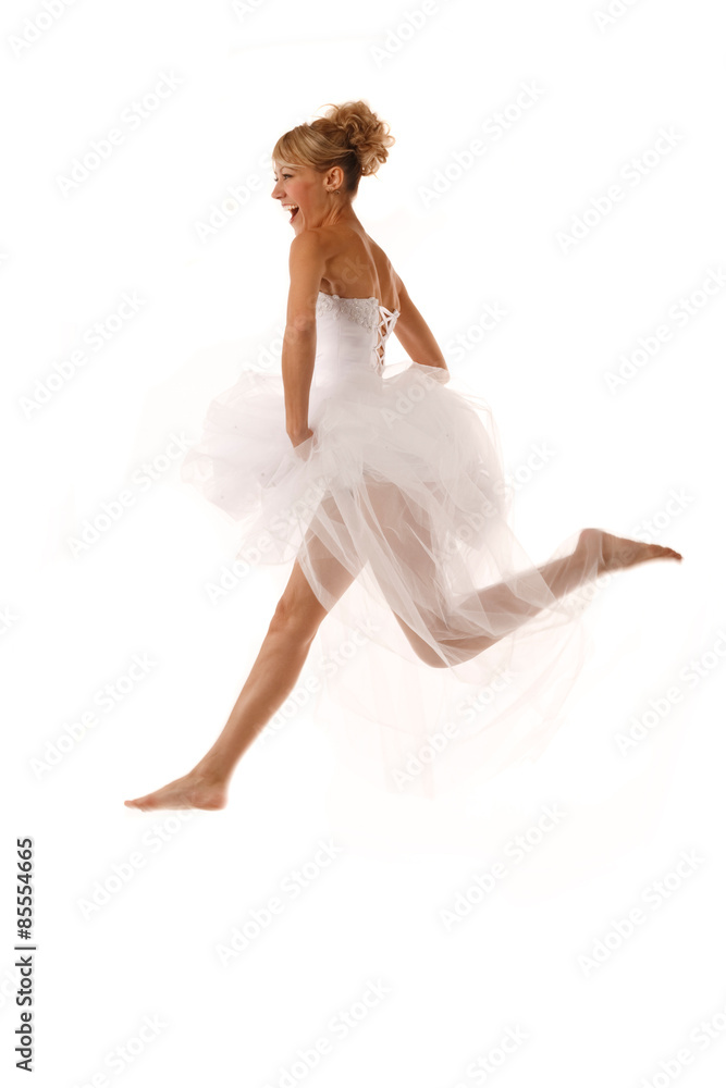 Jumping barefoot bride