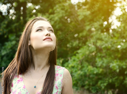 Fresh young beautiful woman. Portrait of girl summer outdoor, im