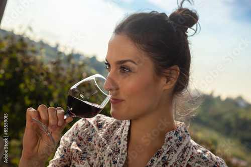 Young Woman Drinking Wine