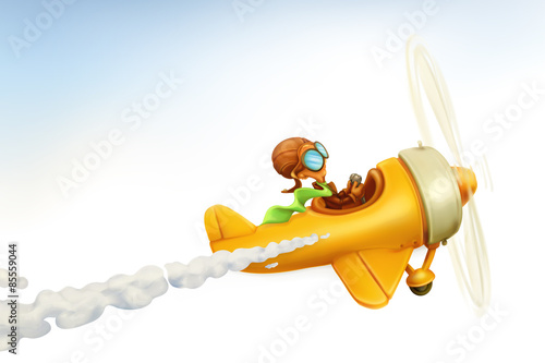 Funny airplane, vector cartoon isolated on white background