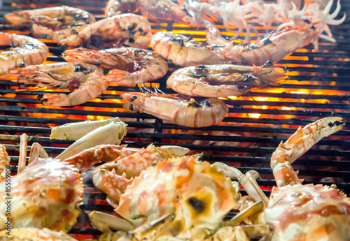 Barbecue Grill prawn cooking seafood.