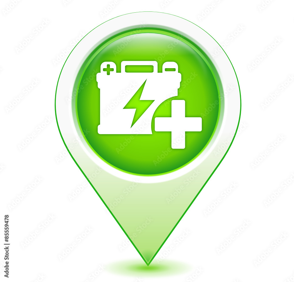 Obraz premium batterie en plus sur marqueur géolocalisation vert