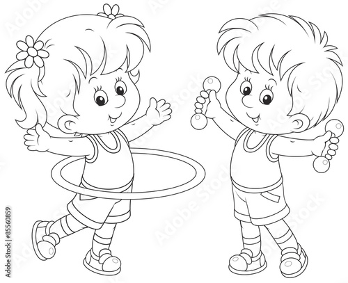girl and boy doing gymnastic exercises