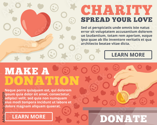 Charity, donation flat illustration concepts set