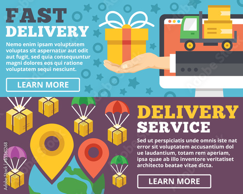 Fast delivery, delivery service flat illustration concepts set