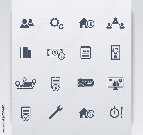 16 finance, costs, tax flat blue icons, vector illustration, eps10