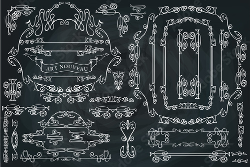 Curled calligraphic design elements set,Swirling decor.Chalkboar