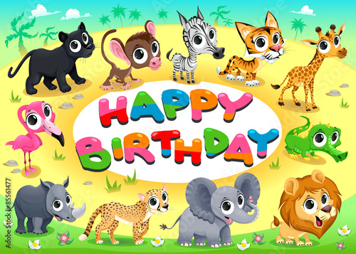 Happy Birthday card with Jungle animals