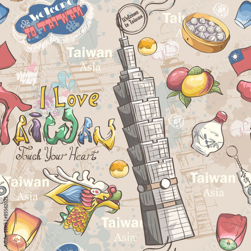 banner with tradiotional taiwan food, items and Taipei
