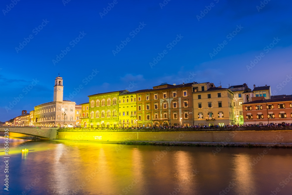 Pisa, Italy. Luminara lights festival with Lungarni Gambacorti v