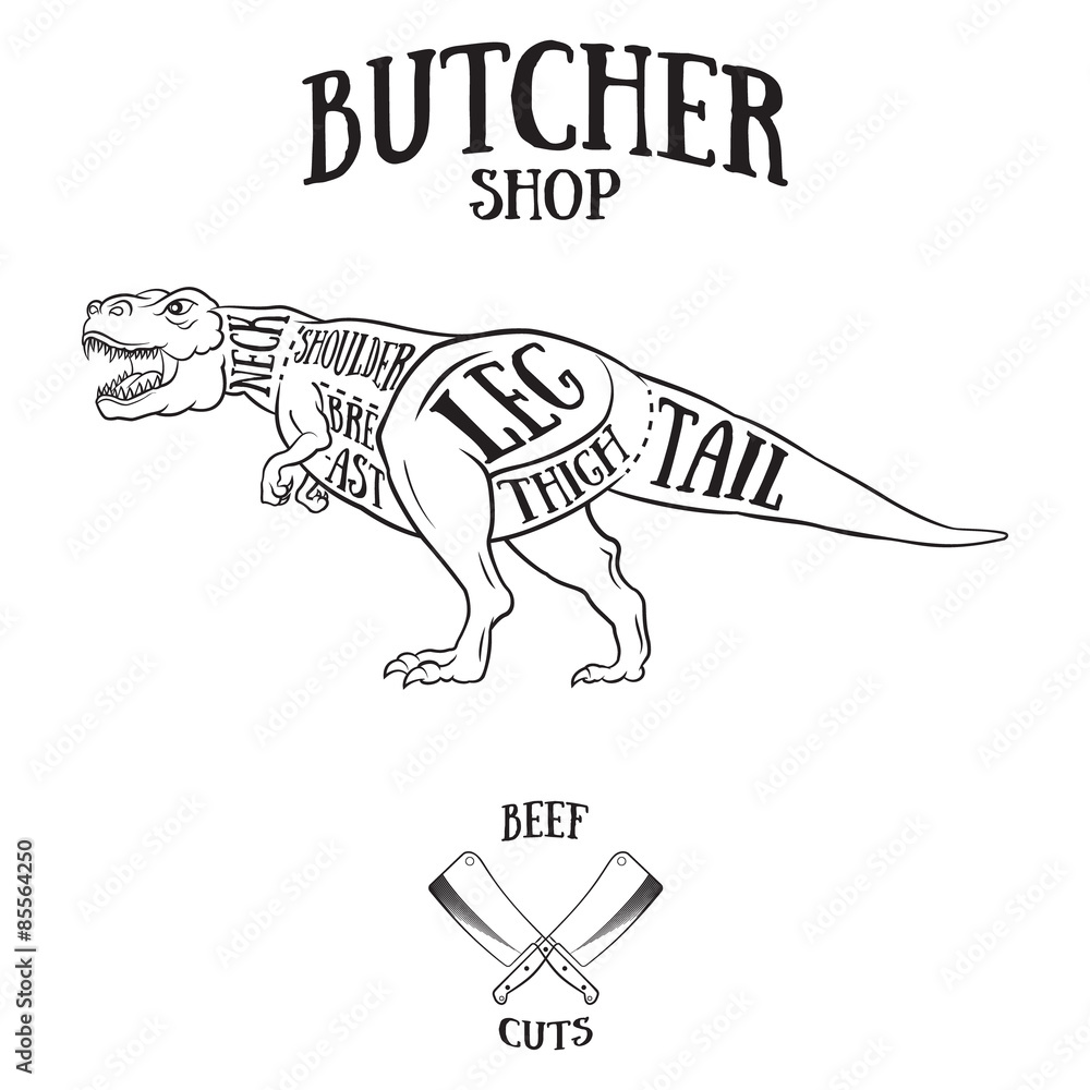 Fototapeta premium Butcher cuts scheme of dinosaur