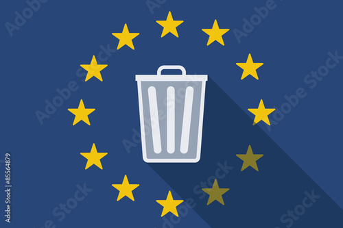 European Union long shadow flag with a trash can
