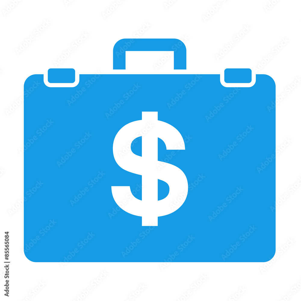 Icono aislado maletin con simbolo dolar azul Icono aislado maletin con simbolo dolar azul