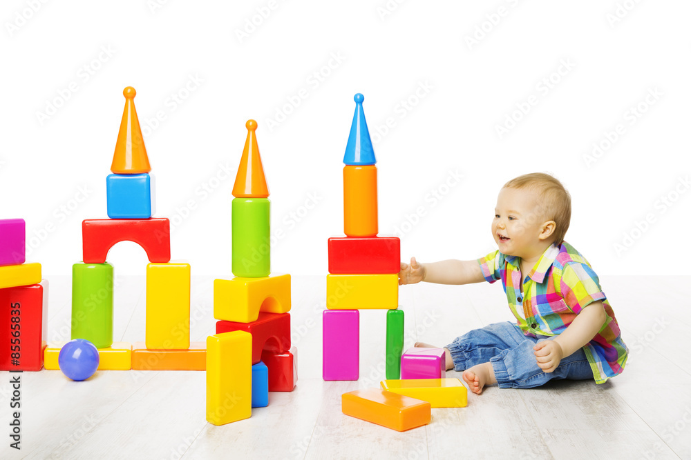 Baby Kid Play Block Toys Building, Child Boy Playing Children Room Baby Kid Play Block Toys Building, Child Boy Playing Children Room