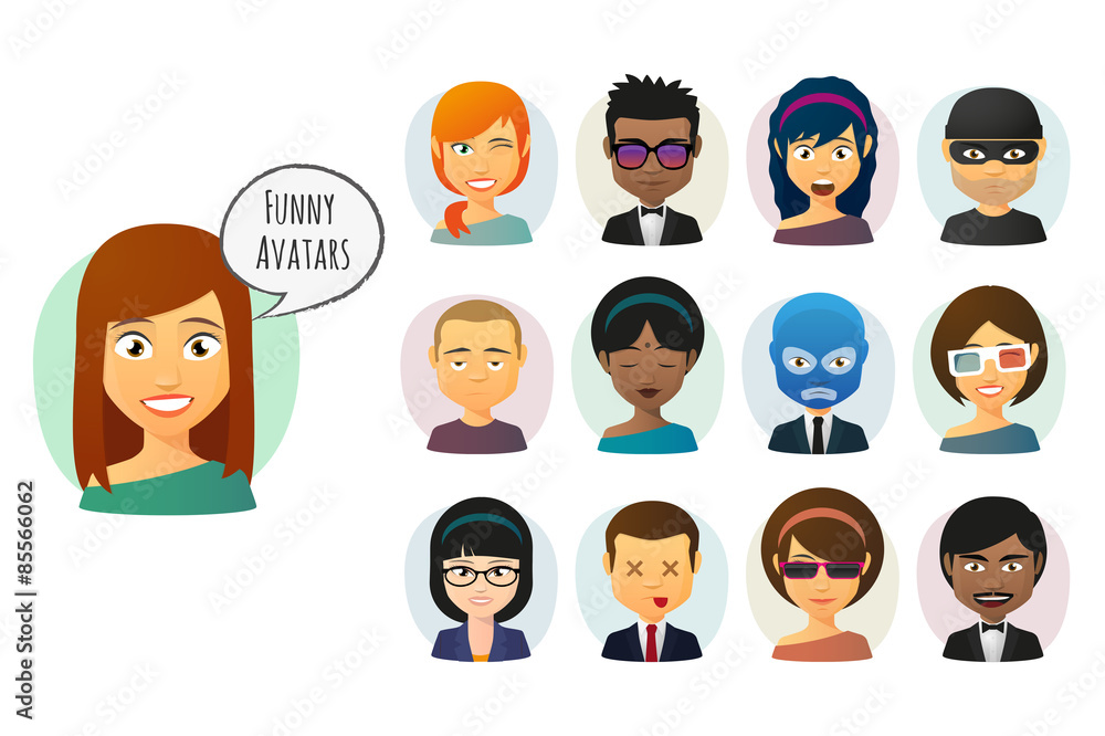 Fototapeta premium Male and female cartoon avatar set