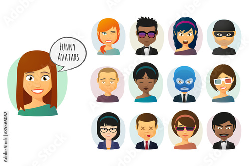 Male and female  cartoon avatar set