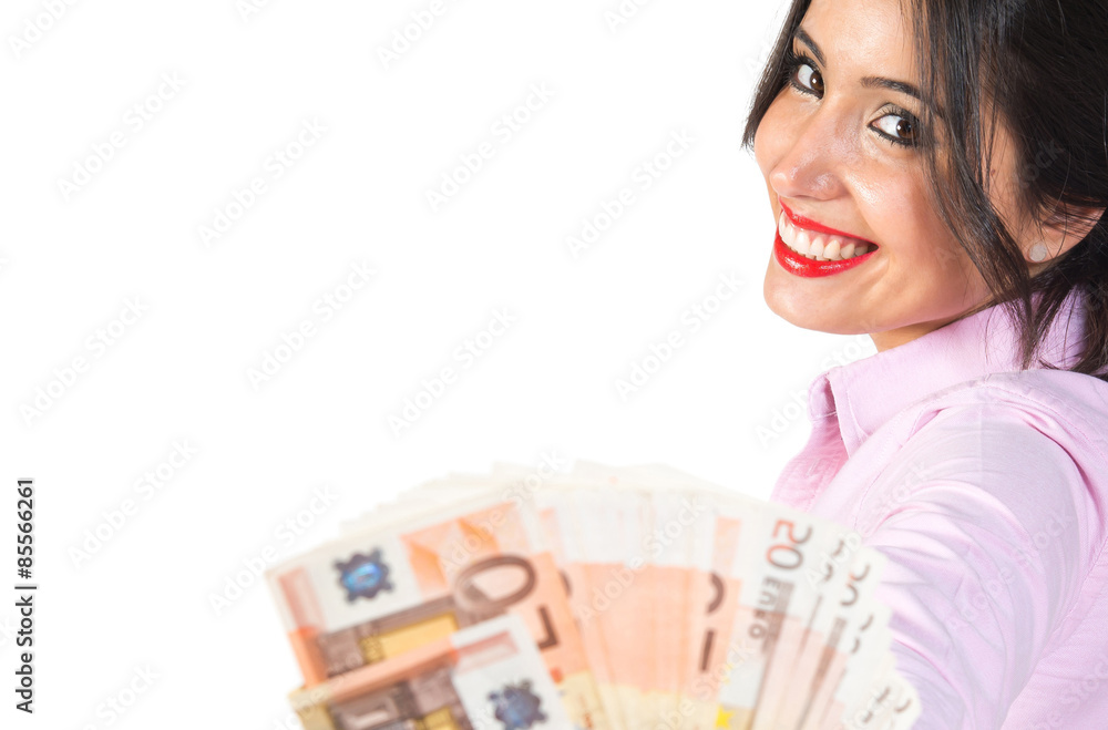 Pretty woman taking a lot of money Pretty woman taking a lot of money