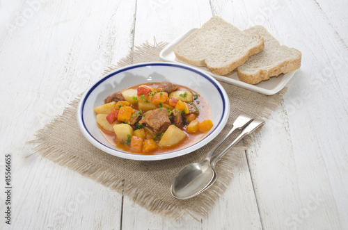 authentic hungarian goulash with beef and vegetable