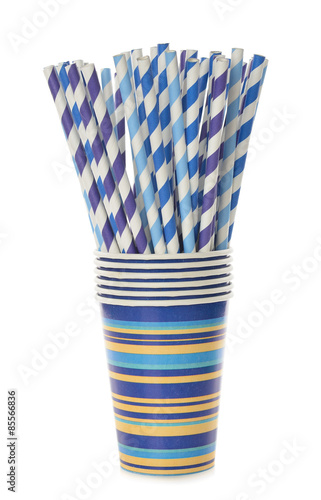 Multicolored retro straws in a paper cup © olyina