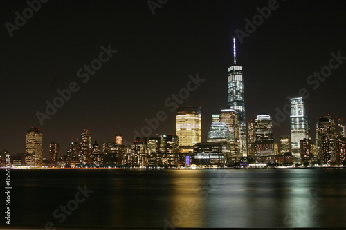Manhattan night  view with skyscrapers on the right