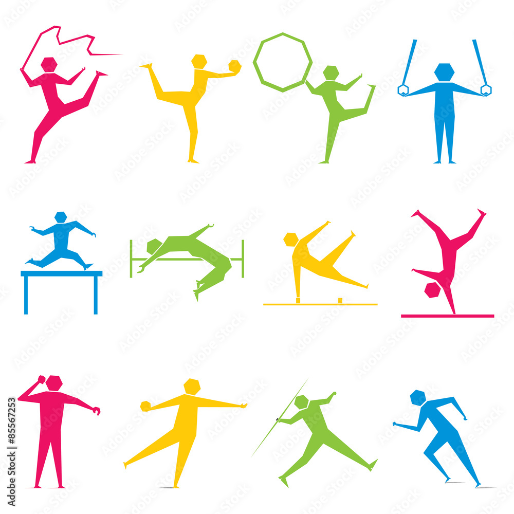 creative set of gymnastic game design vector