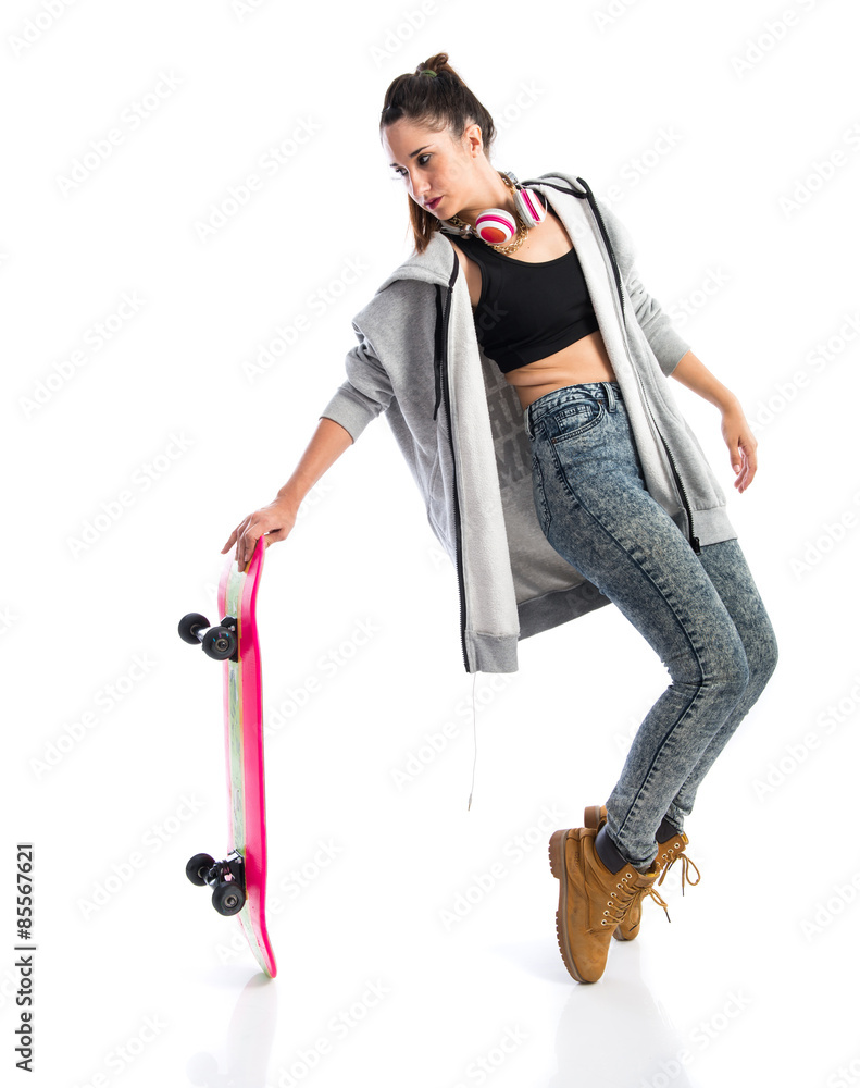 Young woman with skate