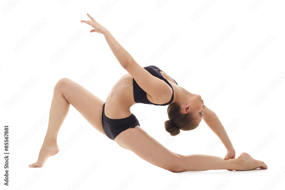 Professional female gymnast, isolated on white