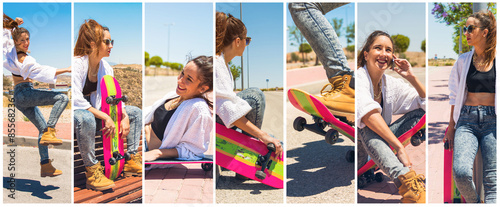 Set of girl skaiting outdoor photo