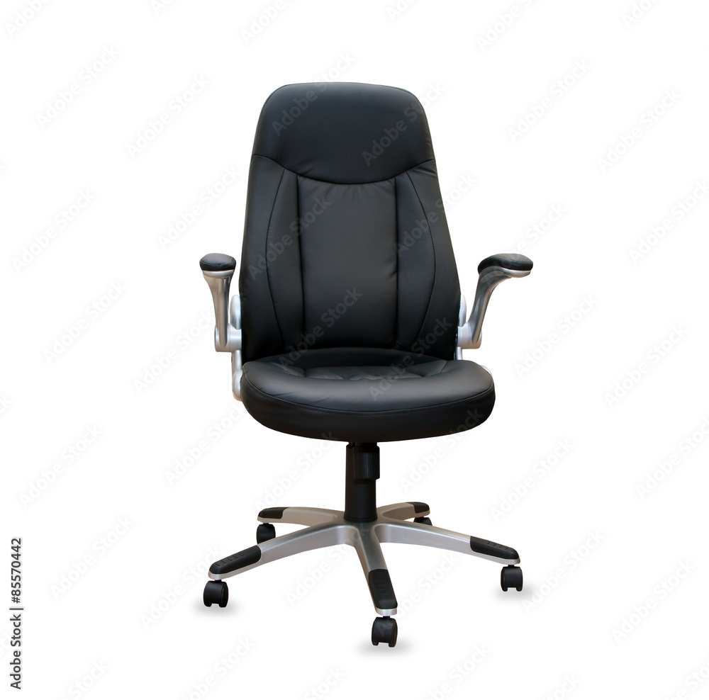Modern office chair from black leather. Isolated Modern office chair from black leather. Isolated