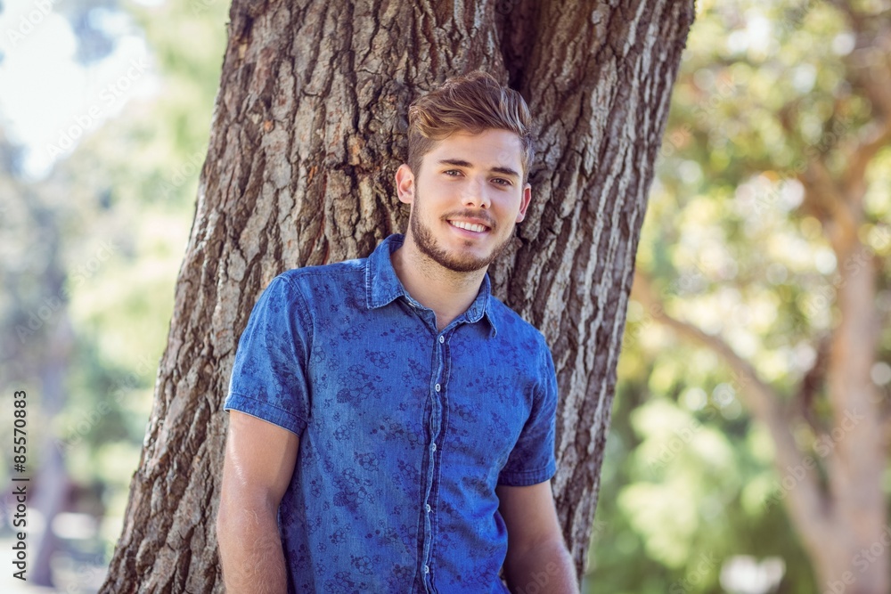 Handsome hipster smiling in the park Handsome hipster smiling in the park