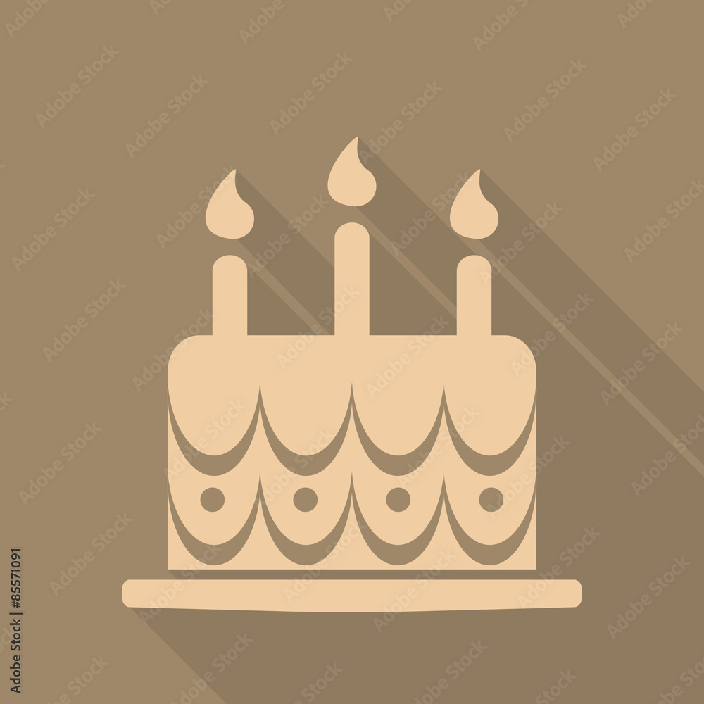 birthday cake flat icon with long shadow on gray background. vec birthday cake flat icon with long shadow on gray background. vec