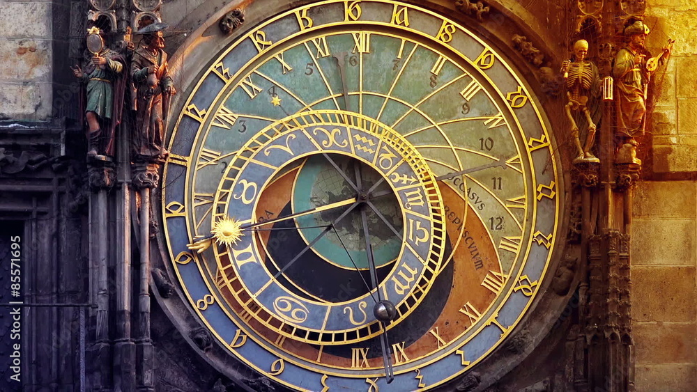 Prague Astronomical Clock on City Old Town Square, Famous Tourist Sightseeing with Cinematic Vintage Retro Tone Effect Prague Astronomical Clock on City Old Town Square, Famous Tourist Sightseeing with Cinematic Vintage Retro Tone Effect